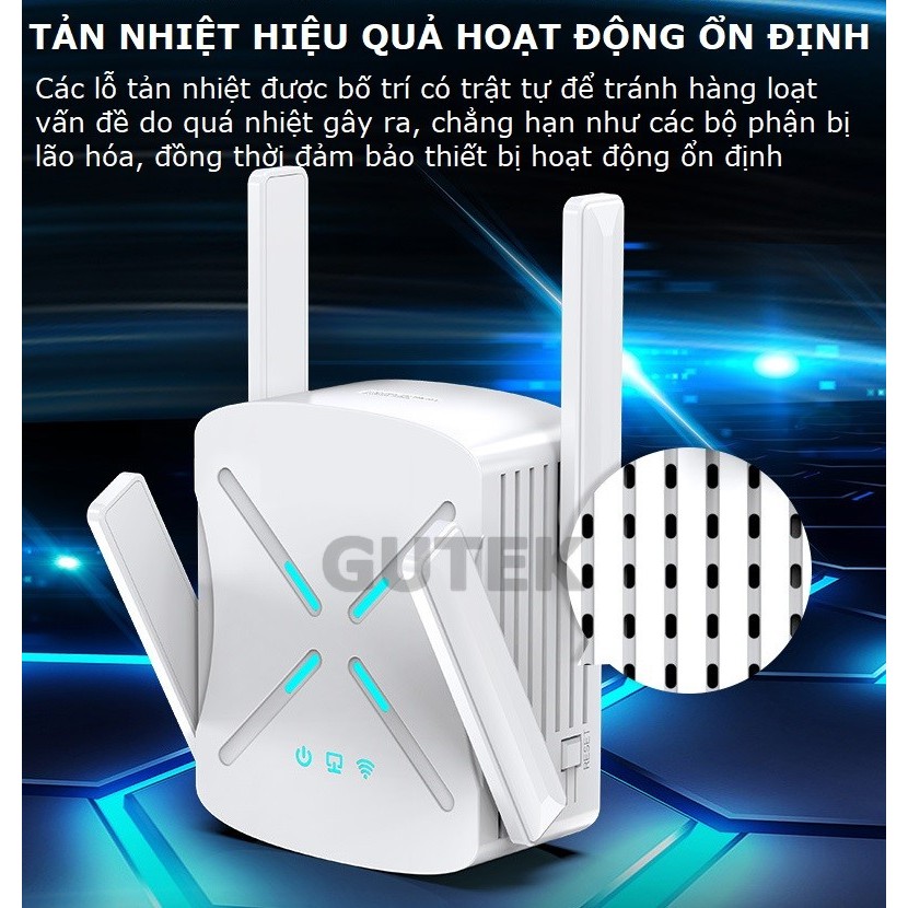 Bộ kích sóng wifi 5G 4 râu Gutek RE1201 tốc độ 1200mbps phát xuyên tường kết nối xa sóng mạnh