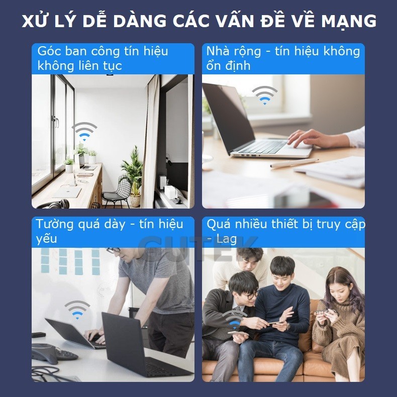Bộ kích sóng wifi 5G 4 râu Gutek RE1201 tốc độ 1200mbps phát xuyên tường kết nối xa sóng mạnh