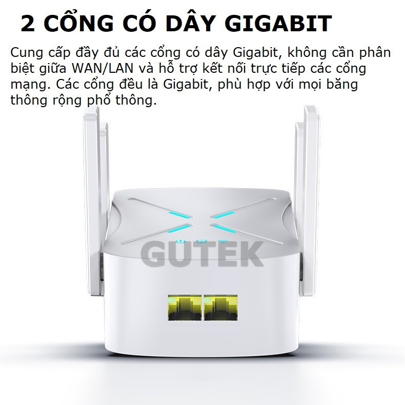 Bộ kích sóng wifi 5G 4 râu Gutek RE1201 tốc độ 1200mbps phát xuyên tường kết nối xa sóng mạnh