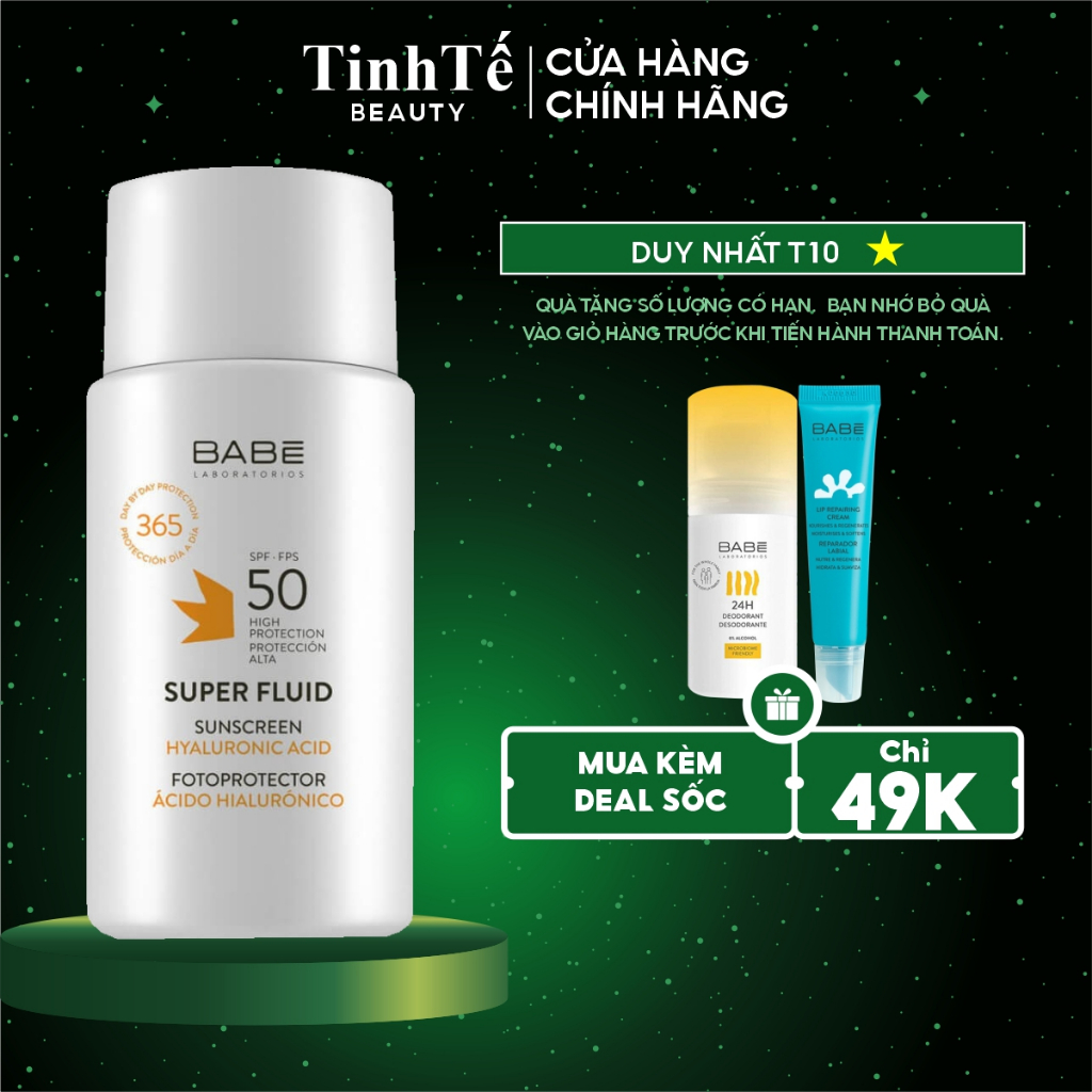 Kem chống nắng phổ rộng Babe Super Fluid Sunscreen SPF50 50ml