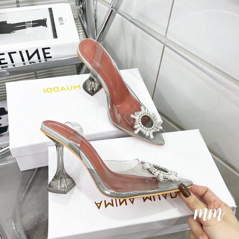 Giày cao gót mica trong đá mặt trời gót loe 9cm hàng cao cấp fullbox