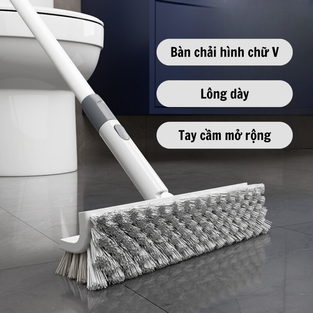 Chổi Chà Sàn Nhà Tắm Thông Minh Thiết Kế Đầu Chữ V Và Đầu Chổi Xoay 180 Độ Thiết kế lỗ treo để mở rộng thanh kính thiên