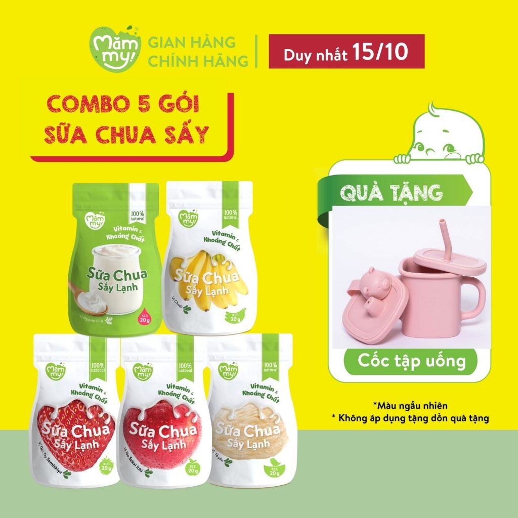 Sữa chua sấy lạnh Mămmy 5 vị Tổ yến, Táo, Dâu, Chuối và Nguyên bản