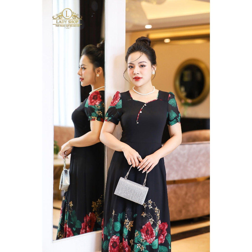 Đầm voan nẹp chéo Ladyshop thời trang trung niên cao cấp T214