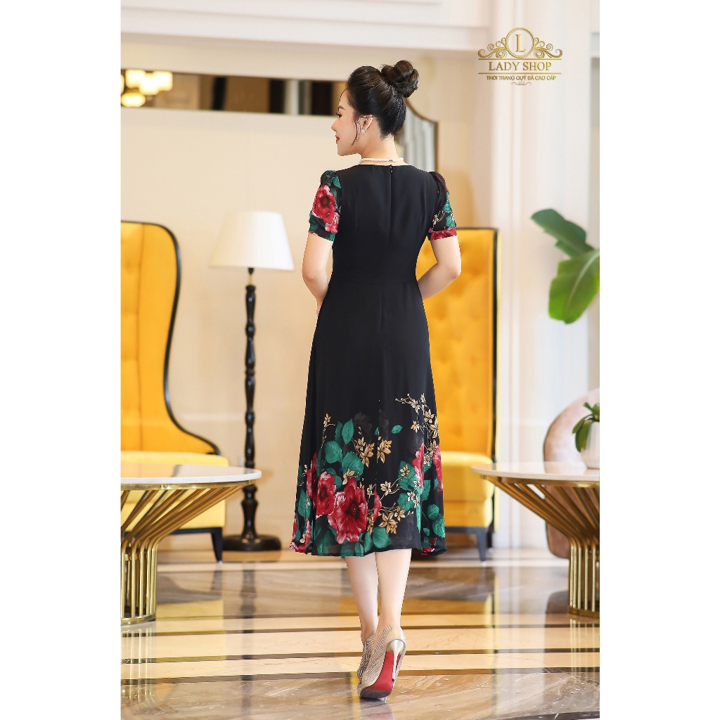 Đầm voan nẹp chéo Ladyshop thời trang trung niên cao cấp T214