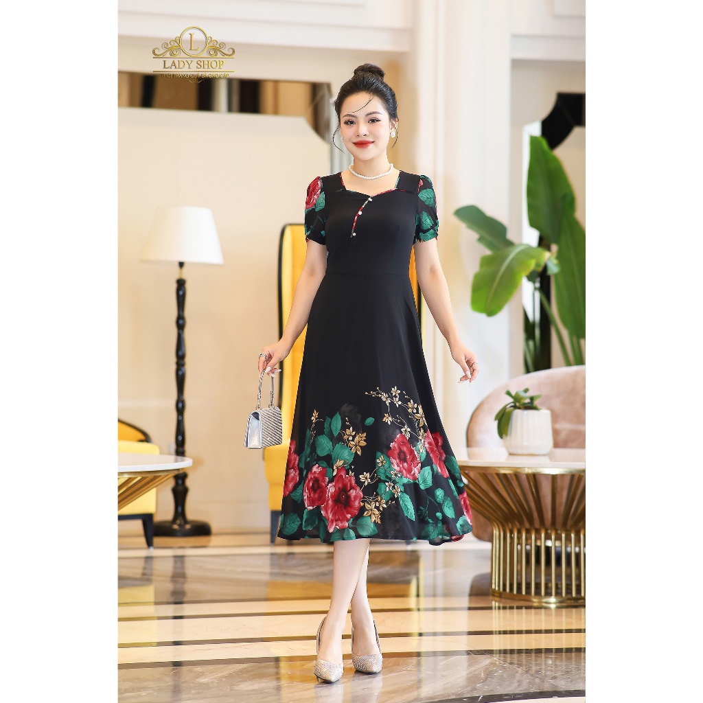 Đầm voan nẹp chéo Ladyshop thời trang trung niên cao cấp T214