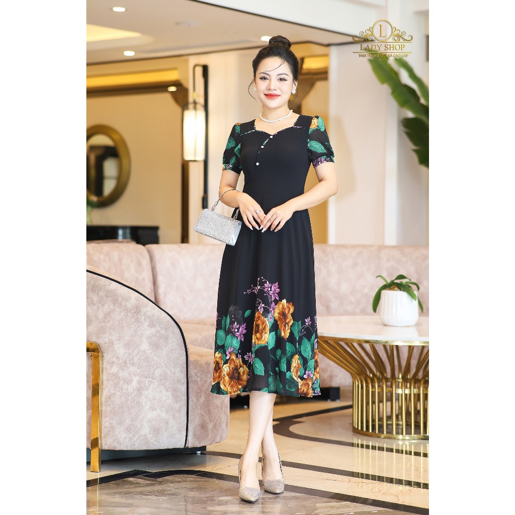 Đầm voan nẹp chéo Ladyshop thời trang trung niên cao cấp T214