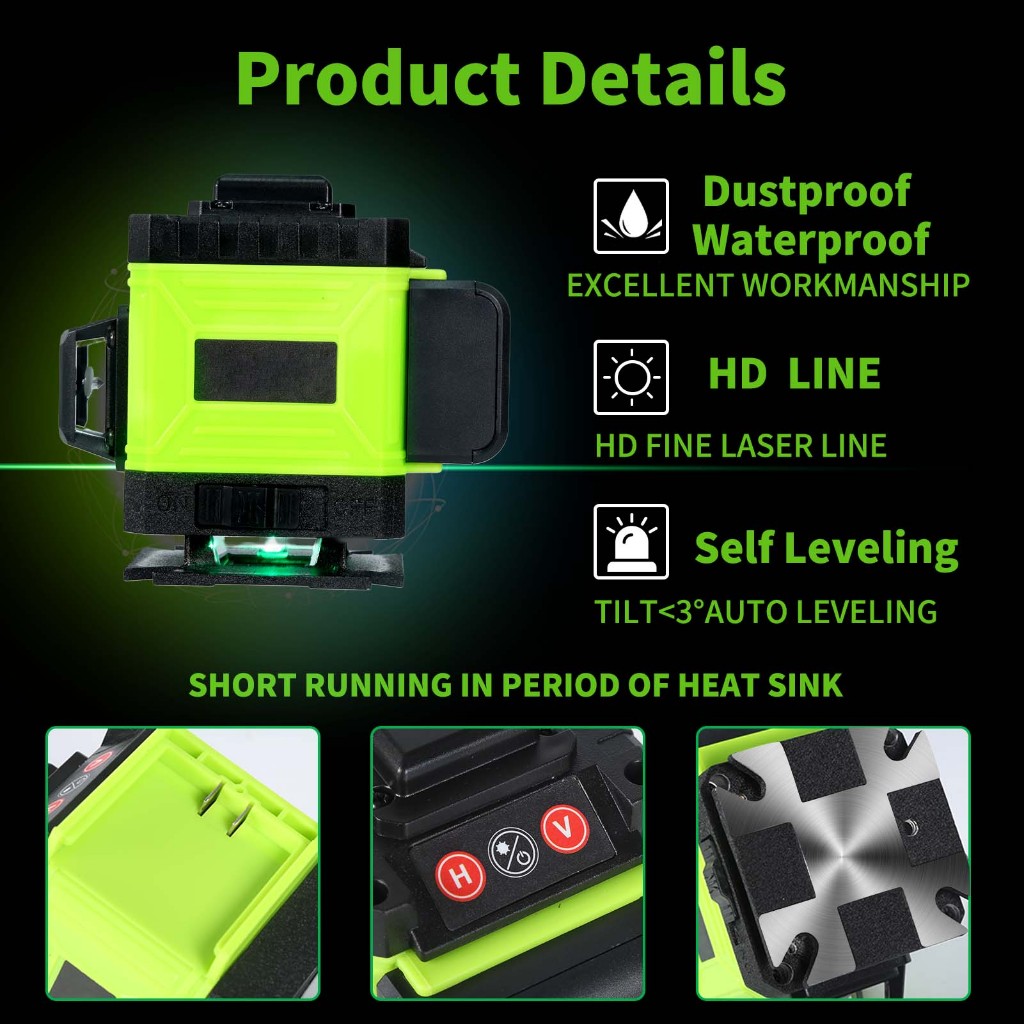 YUNYITOOL Máy cân bằng laser 8 Tia ,Máy Bắn Cốt ,Bóng Led Siêu Sáng , tự động san bằng mức Laser có sẵn ngoài trời