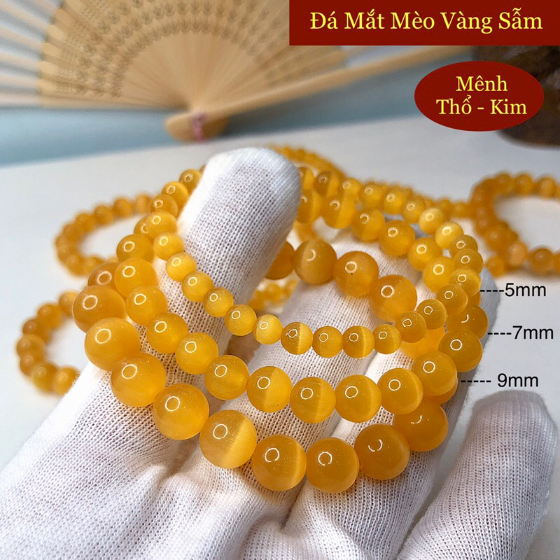 Vòng đá mắt mèo vàng, vòng tay đá phong thuỷ mệnh thổ và mệnh kim