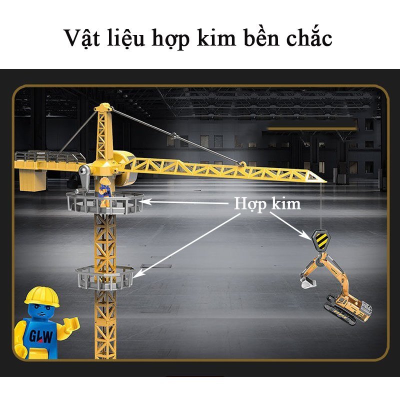 Đồ chơi mô hình cần trục tháp KAVY chất liệu hợp kim và nhựa, cao 95 cm, kích thước lớn