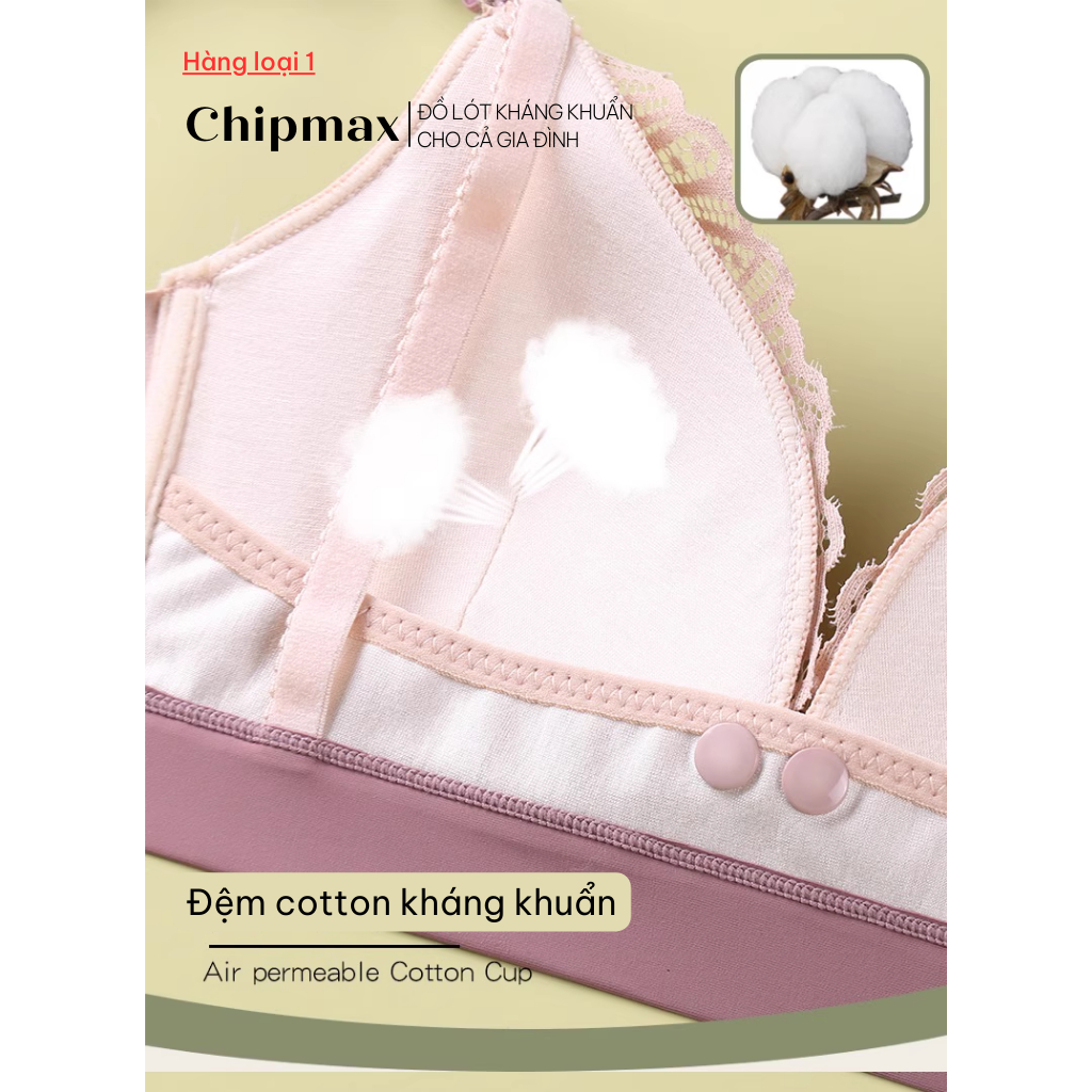 Áo Lót Bầu Ren Pháp Áo Ngực Cho Con Bú Cotton Chống Chảy Xệ Không Gọng Mỏng Nhẹ Kháng K.h.u.ẩ.n - A1