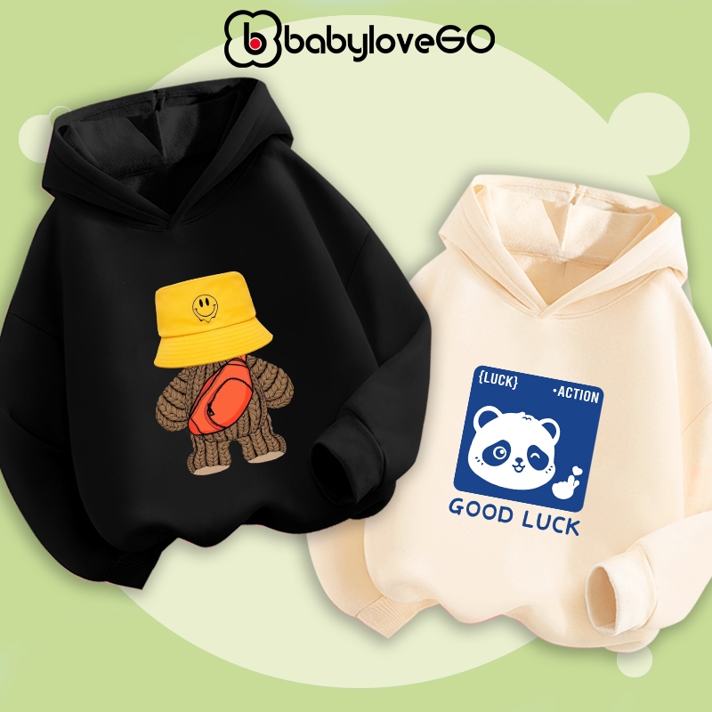 Áo hoodie bé trai BabyloveGO mẫu mới 2024 áo thu đông dài tay cho bé chất nỉ có mũ trùm rộng cho bé