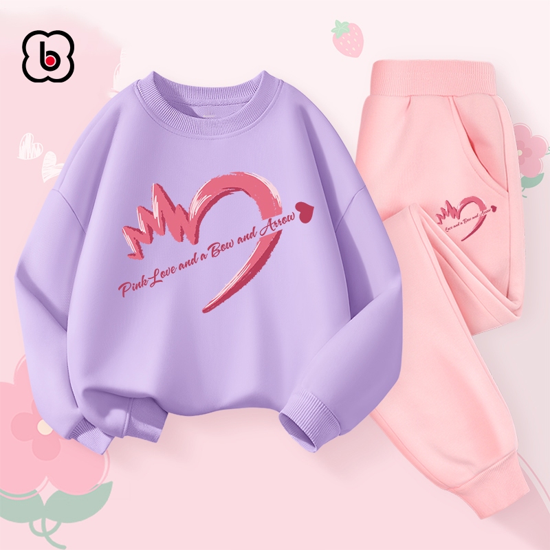 Bộ nỉ cho bé gái BabyloveGO mẫu mới 2024 đồ bộ thu đông dài tay in hình độc đáo BN-HI84