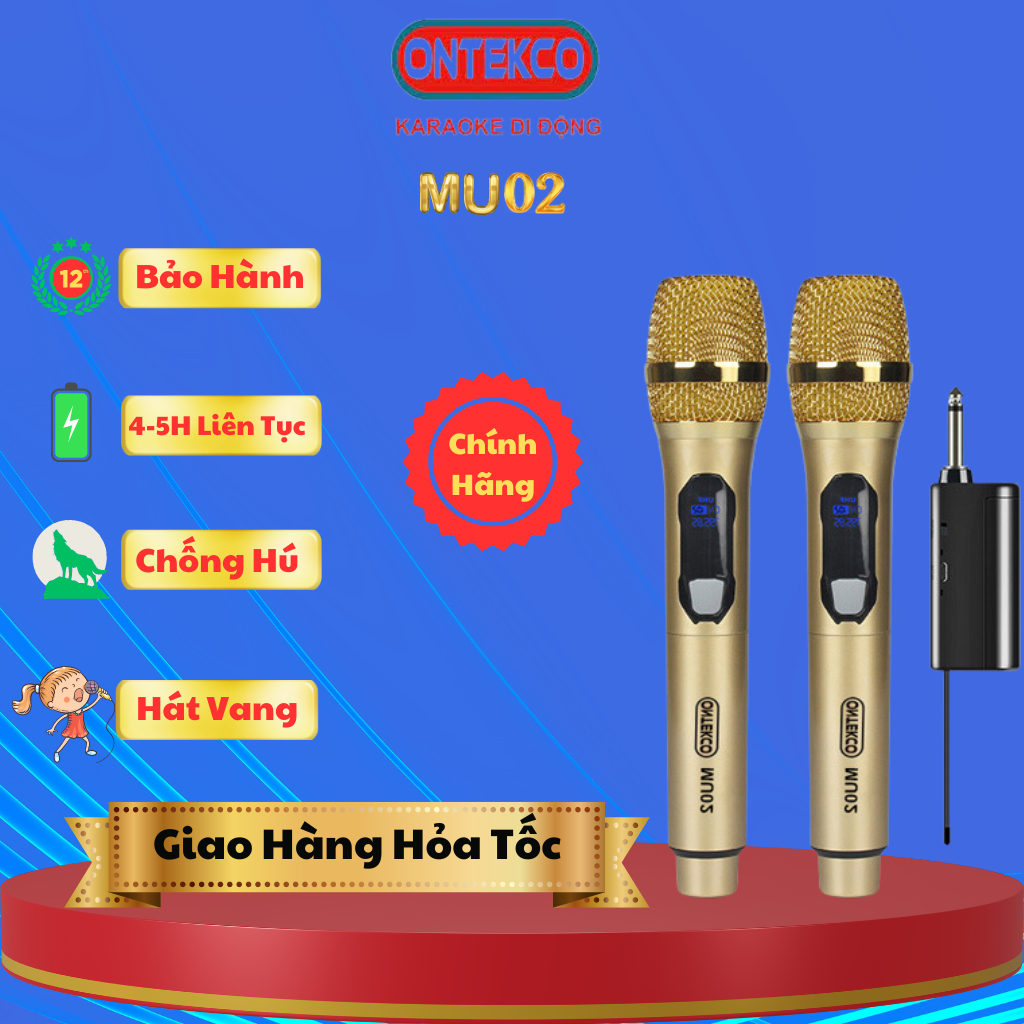 Micro Không dây UHF hát Karaoke Ontekco Mu02/E6 Chính Hãng. Hát Vang, Chống Hú. Hát rất hay Bảo Hành 1 năm