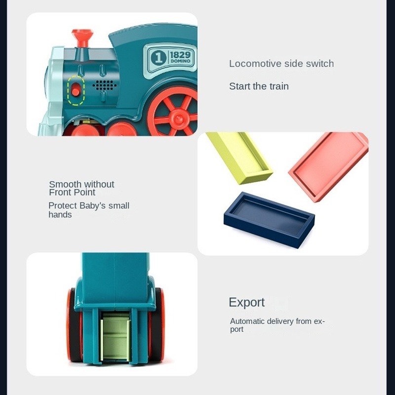 Đồ chơi tàu hỏa, xe lửa thả xếp Domino tự động, bộ tàu Domino chuyển động cho bé lắp ráp thỏa sức sáng tạo