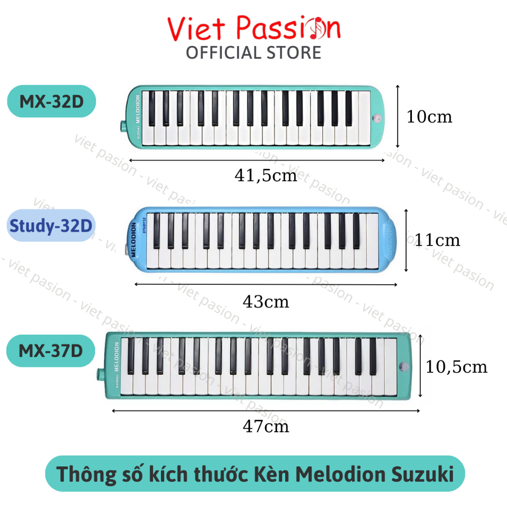 Kèn Melodion Suzuki 37 phím MX-37D Melodica 32 phím  STUDY-32D MX-32D Pianica Hộp Nhựa Cứng Chính Hãng Viet Passion HCM