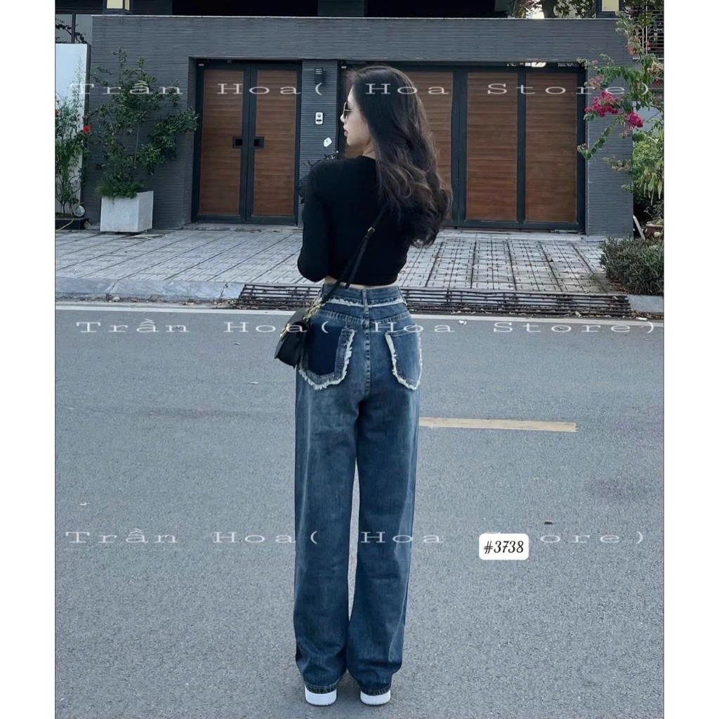 Quần jean ống rộng nữ kiểu viền tua, quần suông dài cạp cao hách dáng phong cách Ulzzang - KiKaJeans M3738