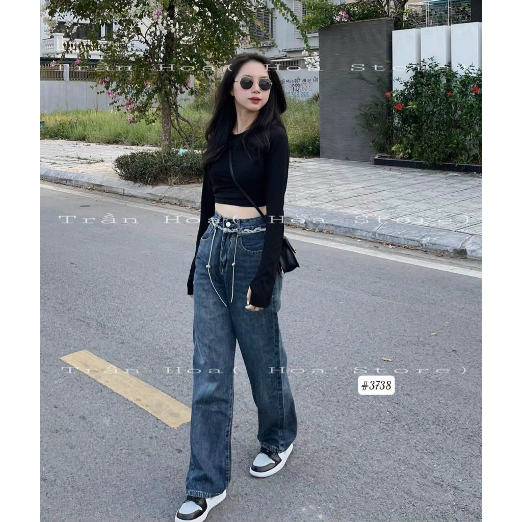 Quần jean ống rộng nữ kiểu viền tua, quần suông dài cạp cao hách dáng phong cách Ulzzang - KiKaJeans M3738