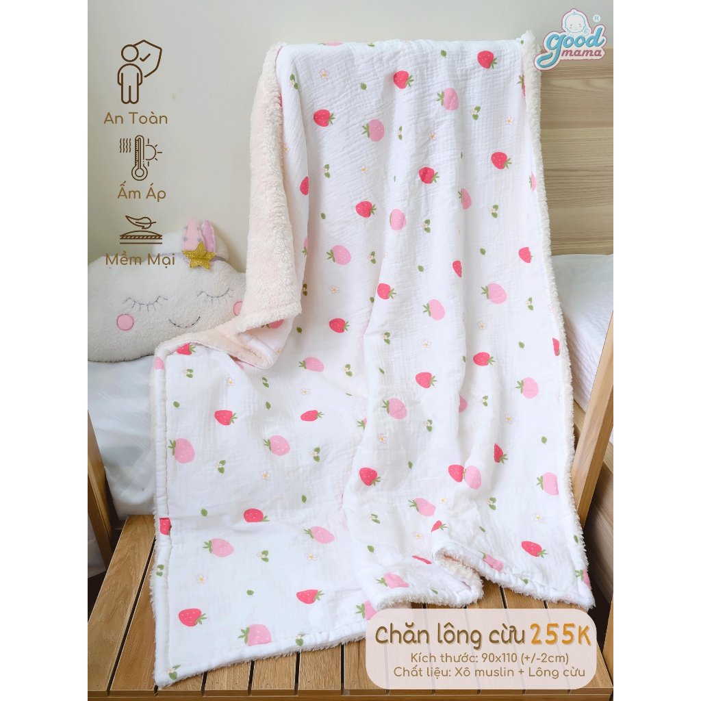 Chăn Xô Muslin Lông Cừu Goodmama kích thước 90*110cm cực mềm mại, ấp áp