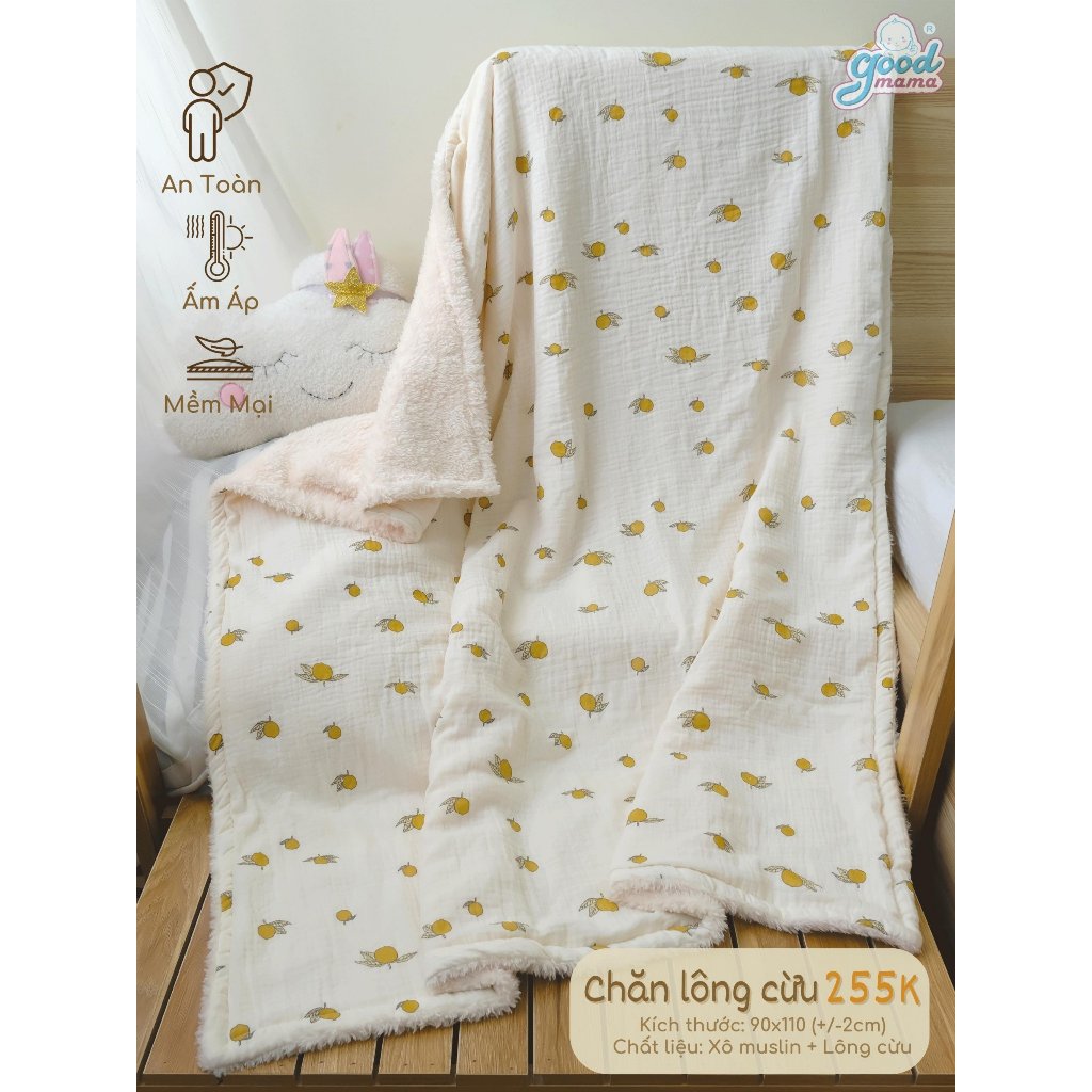 Chăn Xô Muslin Lông Cừu Goodmama kích thước 90*110cm cực mềm mại, ấp áp