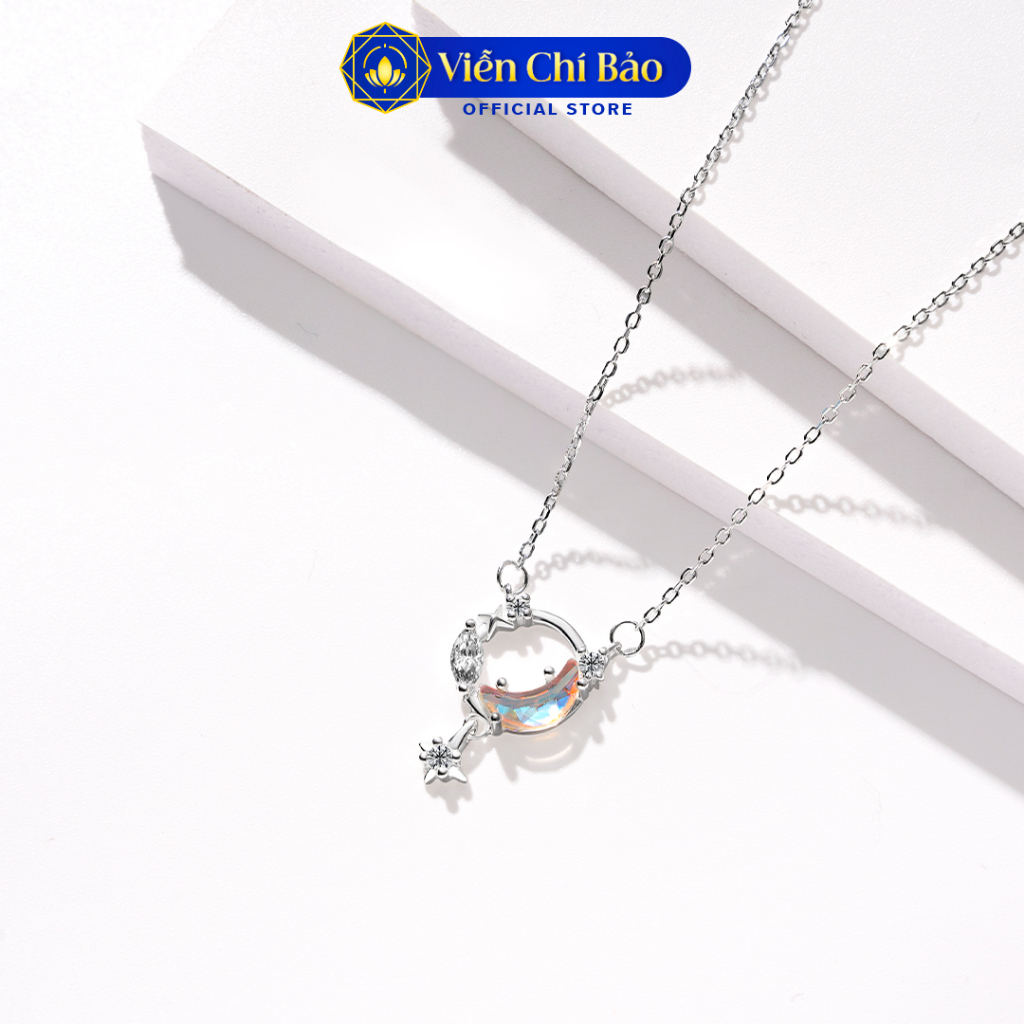 Dây chuyền bạc nữ mặt trăng tròn đá moonstone chất liệu bạc 925 thời trang phụ kiện trang sức Viễn Chí Bảo D400909