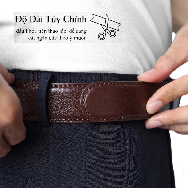 Thắt Lưng Da Nam Cao Cấp,Dây Nịt Da Bò Nhập khẩu không Mặt Khóa Dùng Cho Mặt khoá Tự Động TMVN002 dây lưng rộng 3.5cm