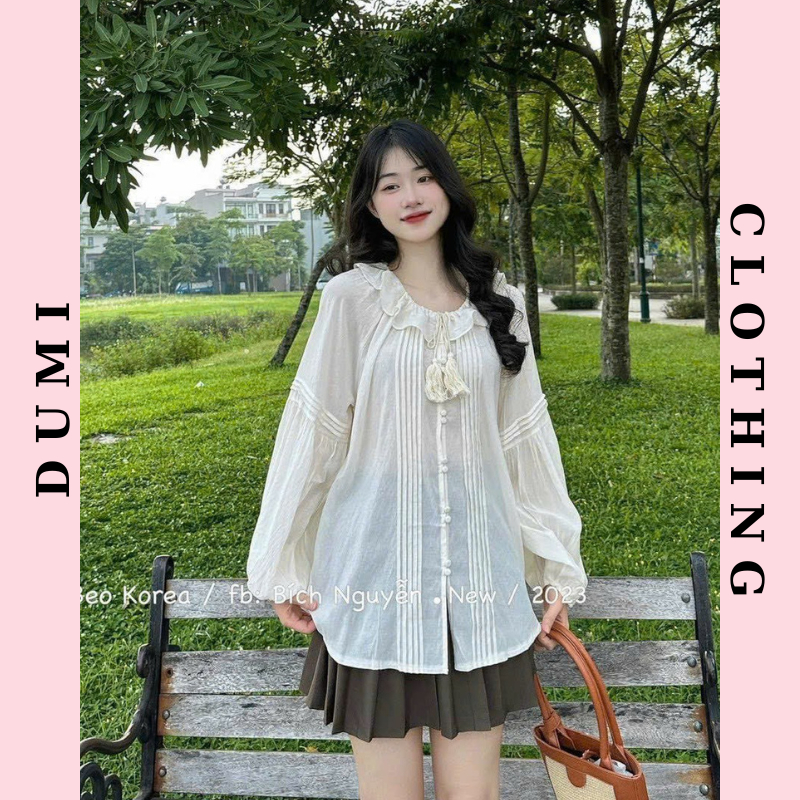 Áo Sơ Mi Babydoll Cúc Bọc  Chất Thô Giấy Dây Chuông Dễ Thương Phong Cách Hàn Quốc Dumi Clothing