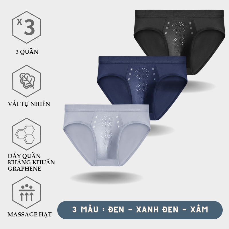 Quần lót nam tam giác thun mịn kết hợp hạt massage , Quần xì co giãn thoáng khí kháng khuẩn