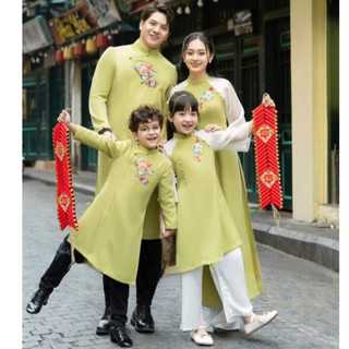 Áo Dài Tết Gia Đình [A-Z] Áo Dài Thiết Kế Truyền Thống Cách Tân May Sẵn Màu Xanh Bơ Chất Liệu Tuyết Mưa Mềm Mịn Thêu Tay