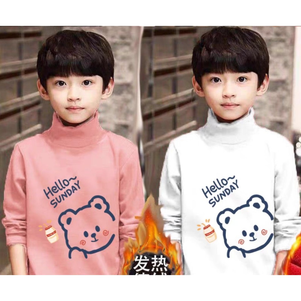 Áo giữ nhiệt cổ cao 3 phân dài tay nỉ lông cho bé