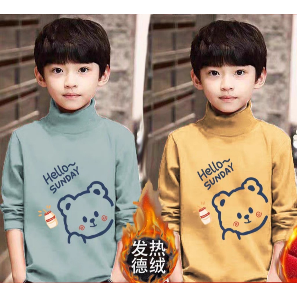 Áo giữ nhiệt cổ cao 3 phân dài tay nỉ lông cho bé