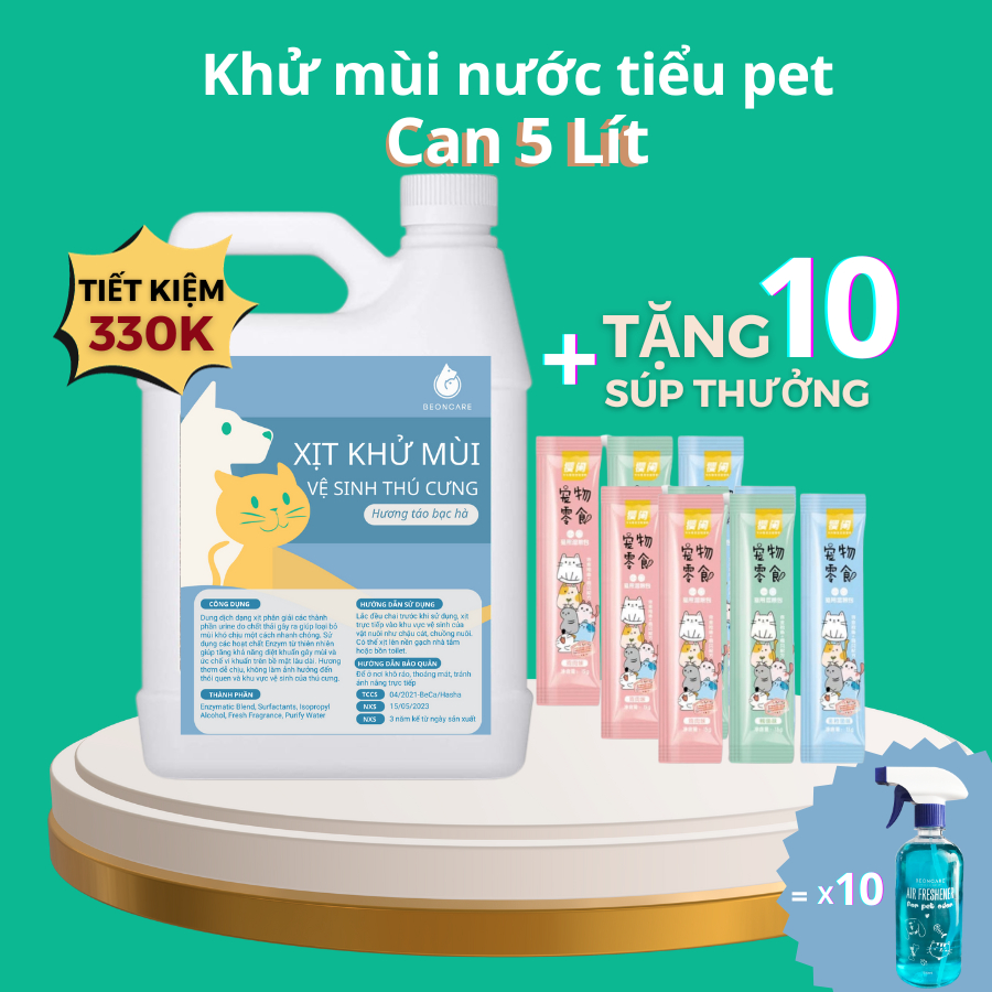 Can 5 Lít Xịt khử mùi nước tiểu thú cưng, khử mùi chuồng trại, khu vệ sinh cho chó mèo Beoncare