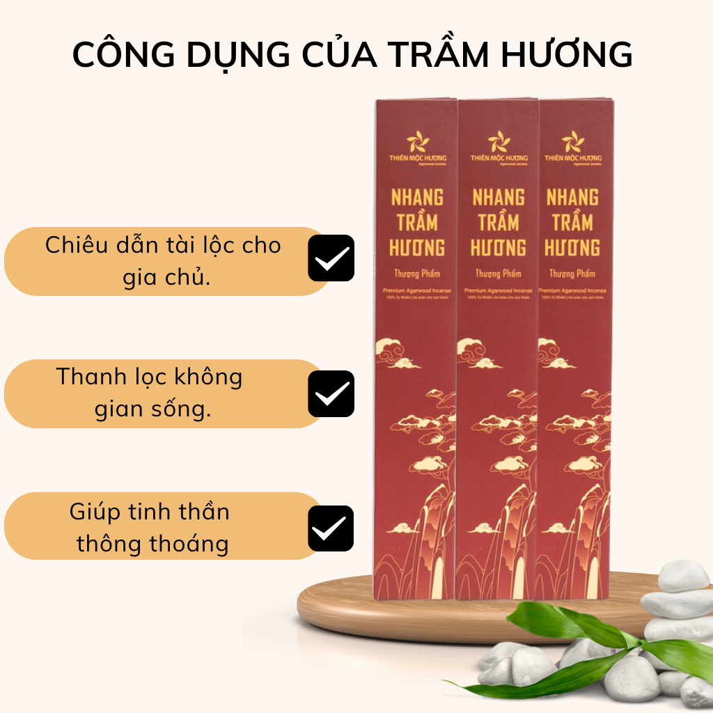 Nhang Trầm Hương tự nhiên - Loại 16 năm - Thiên Mộc Hương, loại 30cm - Thơm dịu nhẹ, không cay mắt, không kích mũi.