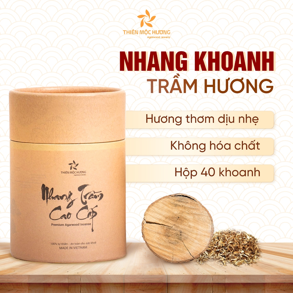 Nhang khoanh trầm hương sạch xông nhà, hương vòng thơm dịu nhẹ, 100% trầm hương tự nhiên THIÊN MỘC HƯƠNG hộp 40 khoanh