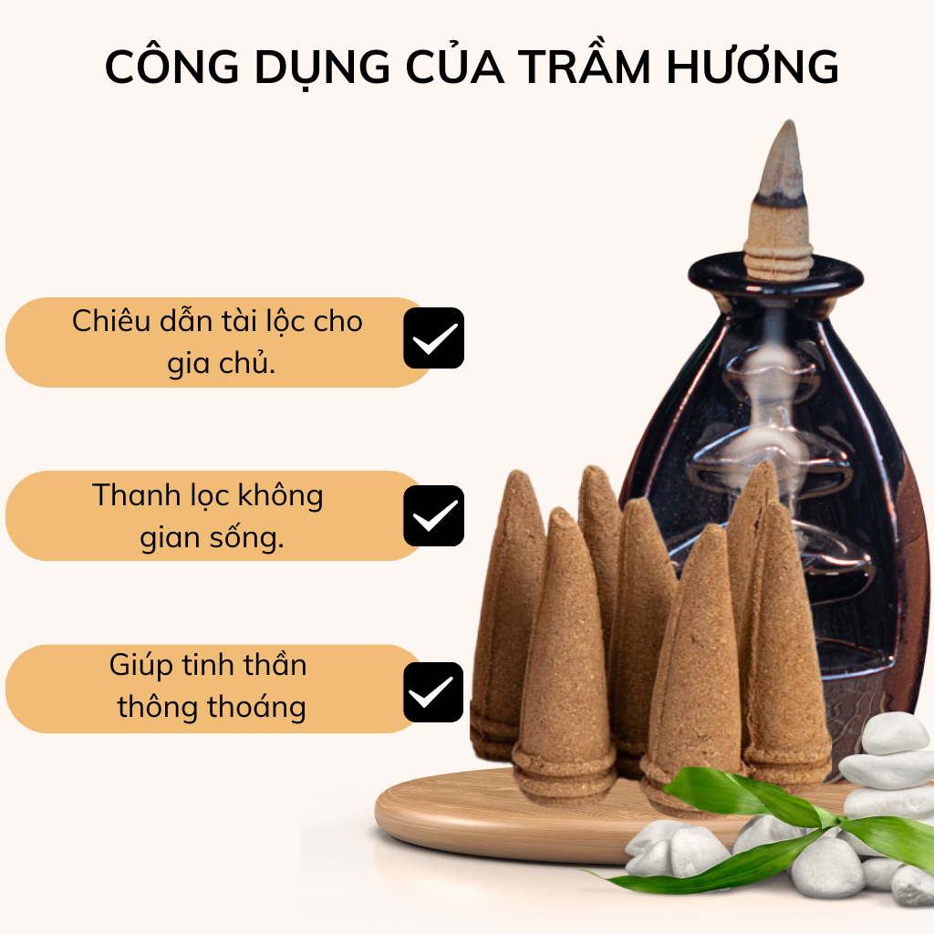 Nụ trầm hương khói ngược THIÊN MỘC HƯƠNG  nhang sạch xông thơm nhà đón tài lộc  hộp 40 nụ loại 12 năm