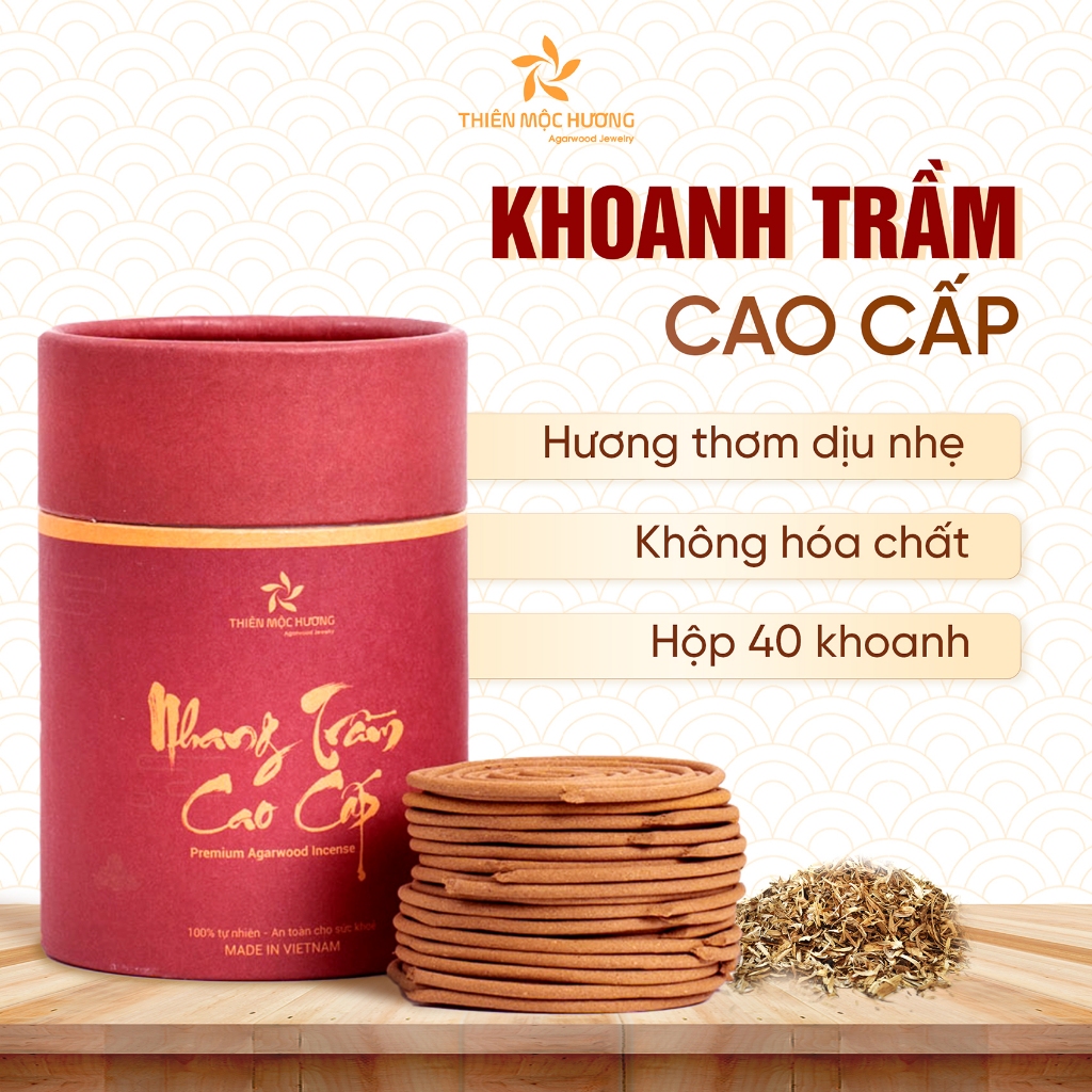 Nhang khoanh trầm hương cao cấp THIÊN MỘC HƯƠNG hương vòng xông thơm nhà, tẩy uế, trừ tà hộp 40 khoanh đơn