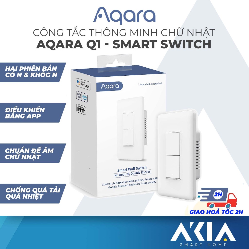 Công tắc Aqara Q1 smart wall switch chuẩn Mỹ hình Chữ Nhật - Điều khiển từ xa, bật tắt trên app, tương thích HomeKit