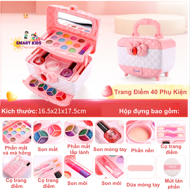 Đồ Chơi Trang Điểm Cho Bé Gái Cao Cấp, Hộp Trang Điểm An Toàn Cho Bé, Không Gây Kích Ứng, Dễ Dàng Làm Sạch