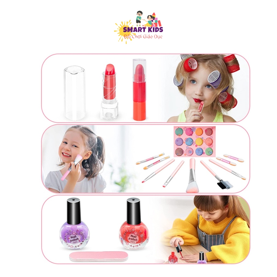 Đồ Chơi Trang Điểm Cho Bé Gái Cao Cấp, Hộp Trang Điểm An Toàn Cho Bé, Không Gây Kích Ứng, Dễ Dàng Làm Sạch
