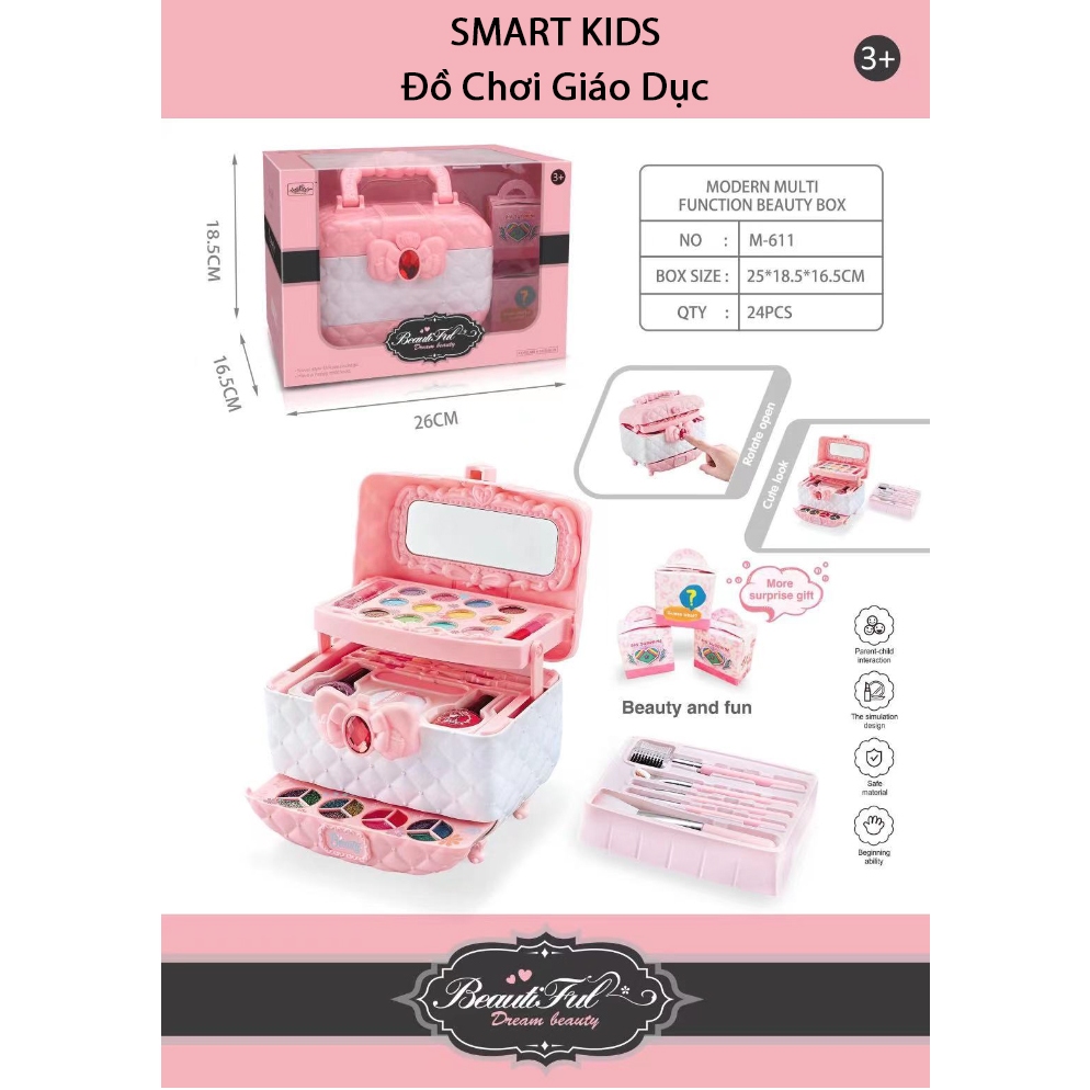 Đồ Chơi Trang Điểm Cho Bé Gái Cao Cấp, Hộp Trang Điểm An Toàn Cho Bé, Không Gây Kích Ứng, Dễ Dàng Làm Sạch
