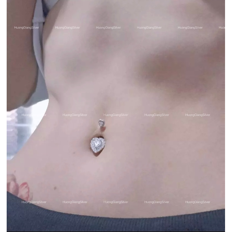 Khuyên rốn Bạc s925 Xi Kim Hình Đá Trái Tim - HuongGiangSilver
