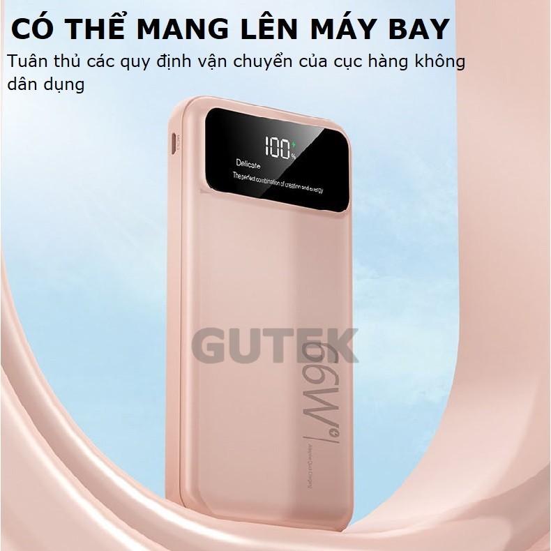 Sạc dự phòng 20000mah 30000mah sạc nhanh 66w dung lượng pin lớn có sẵn dây sạc cho nhiều điện thoại - Gutek YD86