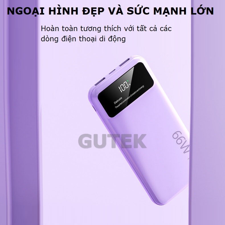 Sạc dự phòng 20000mah 30000mah sạc nhanh 66w dung lượng pin lớn có sẵn dây sạc cho nhiều điện thoại - Gutek YD86