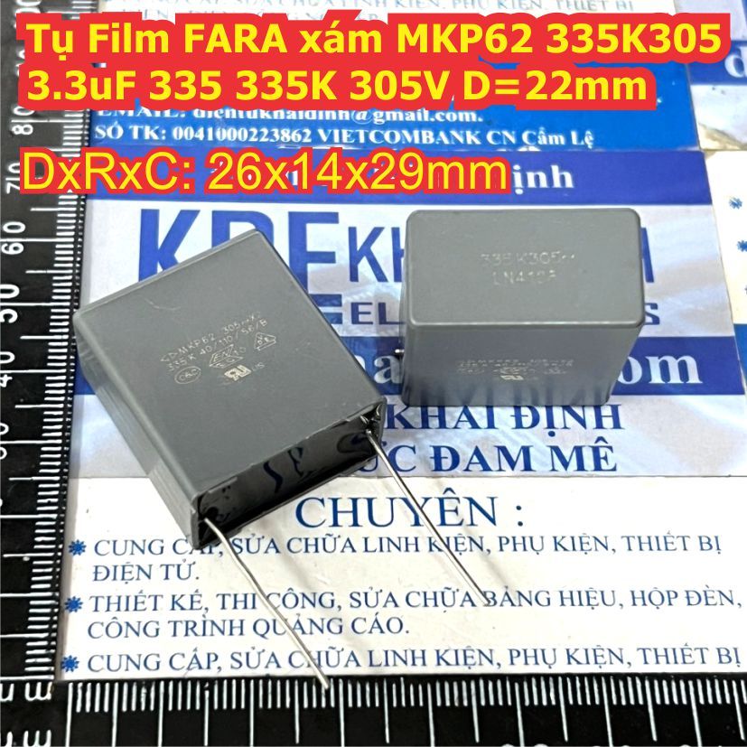 3 con TỤ Film vuông xám Fara MKP MKP21 223J1600 22nF 223 1600V / MKP62 335K305 3.3uF 335 335K 305V D
