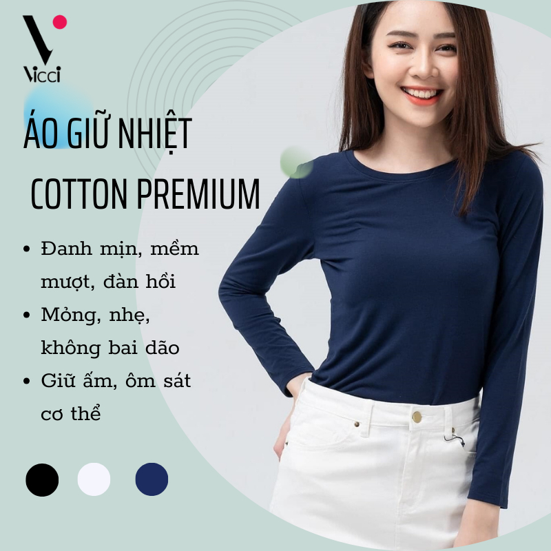 Áo giữ nhiệt Vicci cổ tròn chất liệu 100% cotton cao cấp nhiều màu