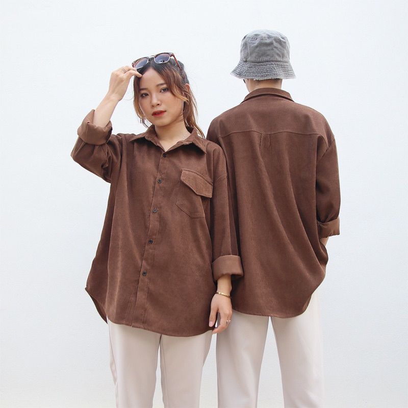 Áo Sơ Mi Nhung Tăm Tay Dài Nam Nữ Madela Trẻ Trung Năng Động, Sơ Mi Nhung Tăm Phong Cách Hàn Quốc