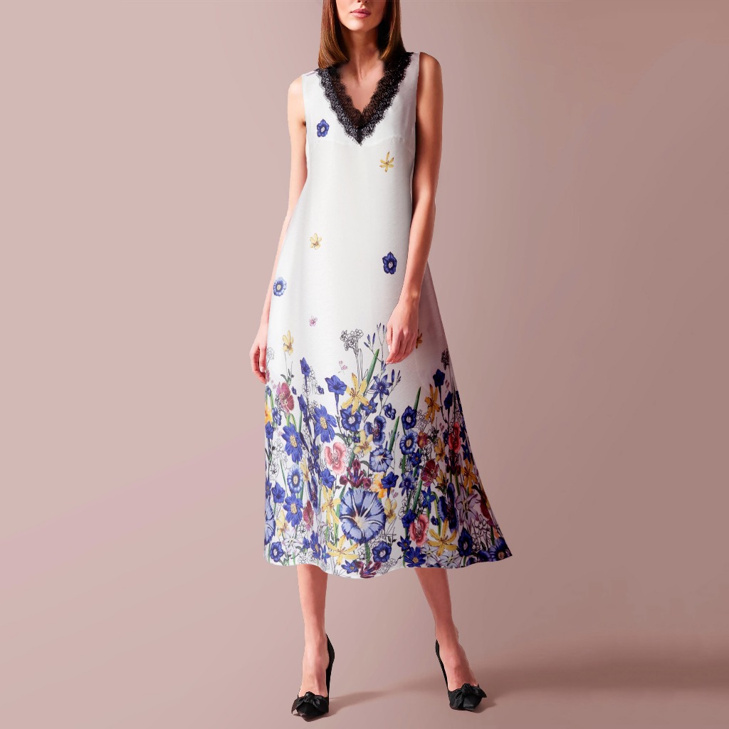 Đầm Anthela Phom Rộng Chân Bông, Đầm Mặc Nhà hoặc Ngủ Điều Thoải Mái Mát Mẻ Chất Vait Lụa