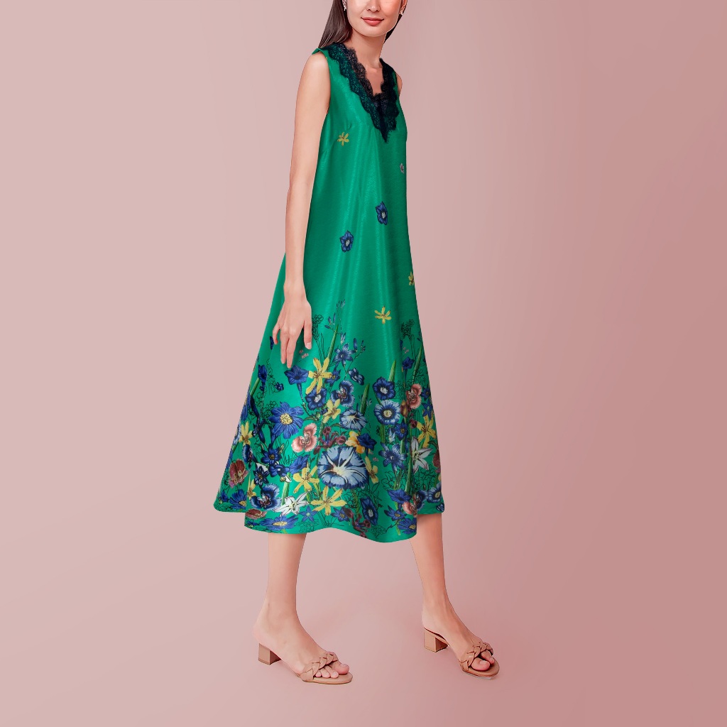 Đầm Anthela Phom Rộng Chân Bông, Đầm Mặc Nhà hoặc Ngủ Điều Thoải Mái Mát Mẻ Chất Vait Lụa