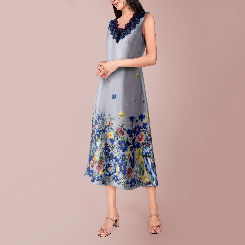 Đầm Anthela Phom Rộng Chân Bông, Đầm Mặc Nhà hoặc Ngủ Điều Thoải Mái Mát Mẻ Chất Vait Lụa