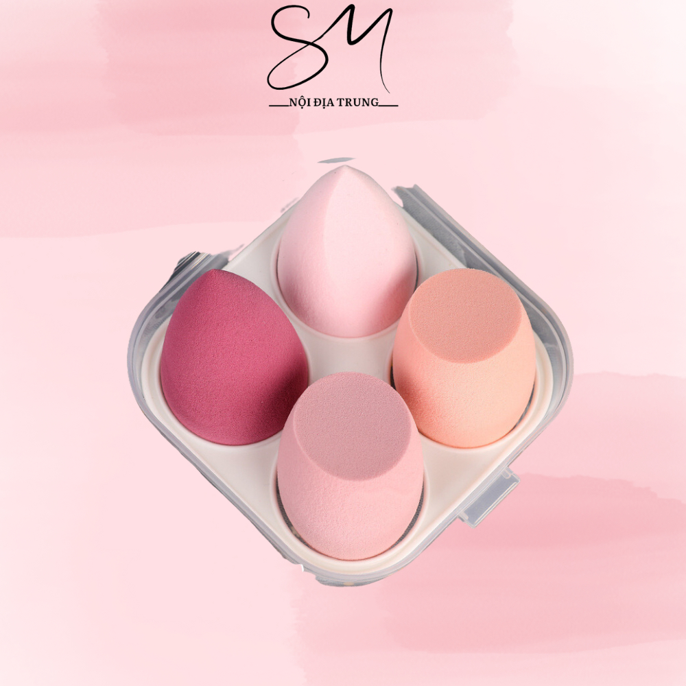 Combo 4 Mút Trang Điểm Tông Màu Pastel, Mút Tán Kem Nền, Hình Giọt Nước Hàng Nội Địa Trung